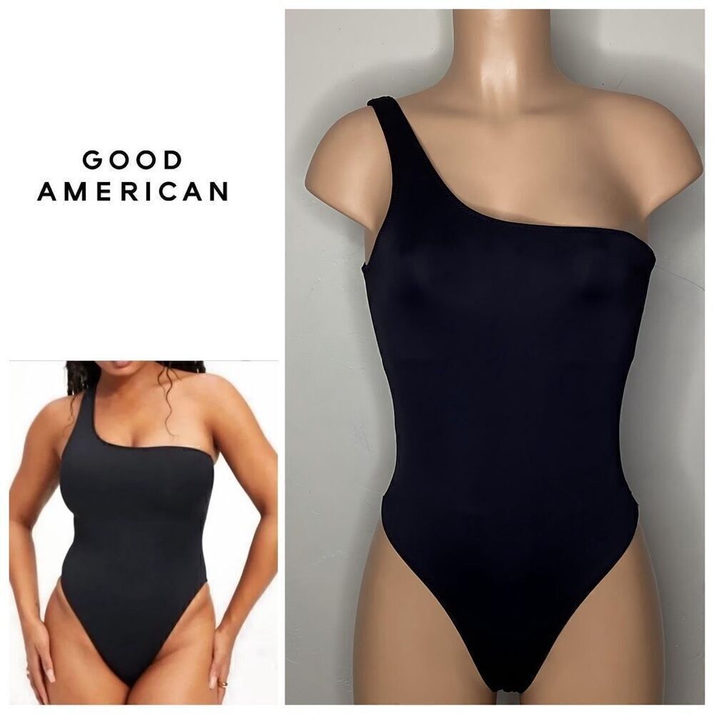 New. Good American black one shoulder scuba swimsuit. Medium